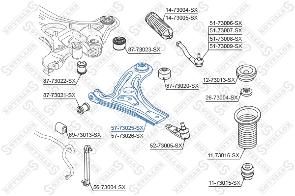 Control/Trailing Arm, wheel suspension 57-73025-SX