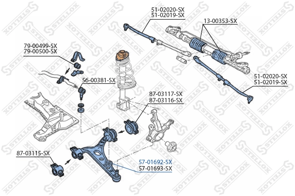 Control/Trailing Arm, wheel suspension 57-01692-SX