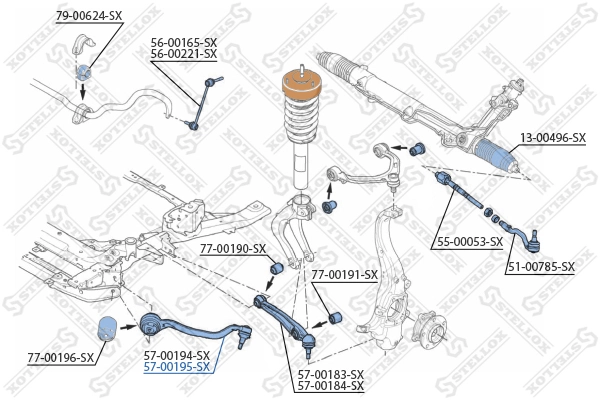 Control/Trailing Arm, wheel suspension 57-00195-SX