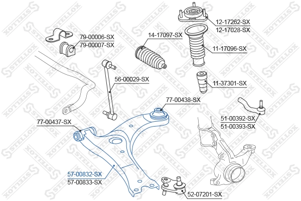 Control/Trailing Arm, wheel suspension 57-00832-SX