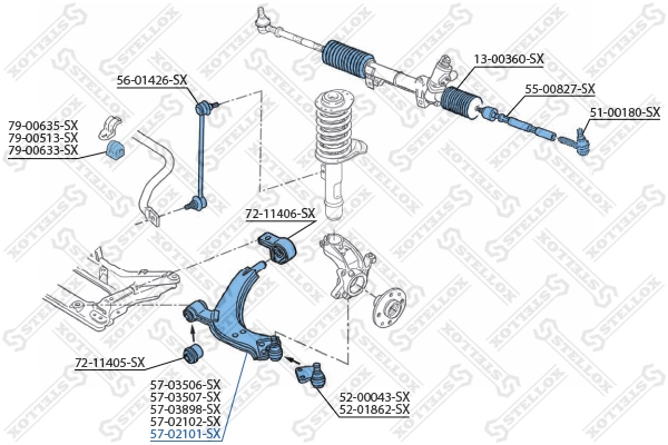 Control/Trailing Arm, wheel suspension 57-02101-SX