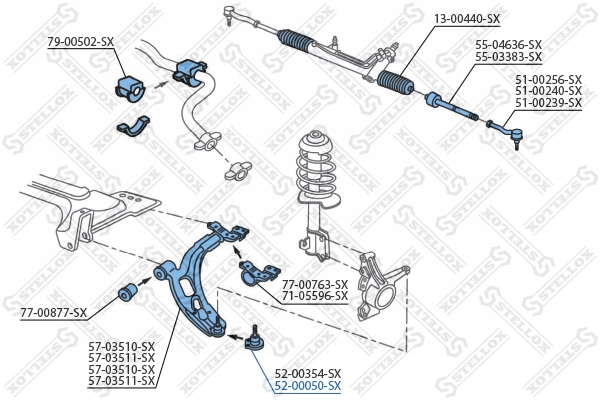 Sambungan pendukung/pemandu 52-00050-SX