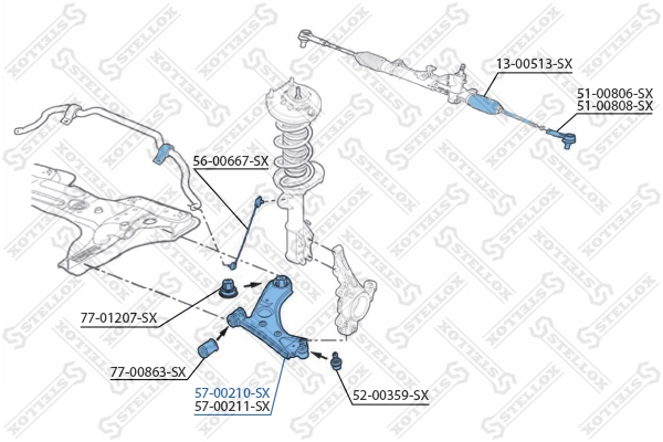 Control/Trailing Arm, wheel suspension 57-00210-SX