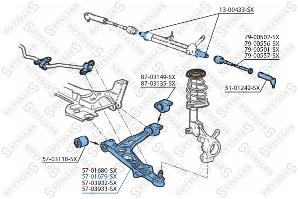 Control/Trailing Arm, wheel suspension 57-01679-SX
