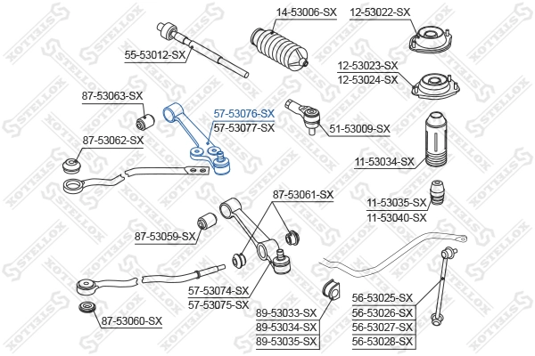 Control/Trailing Arm, wheel suspension 57-53076-SX