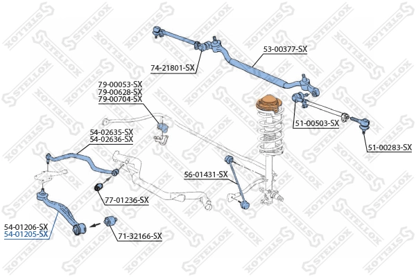 Control/Trailing Arm, wheel suspension 54-01205-SX