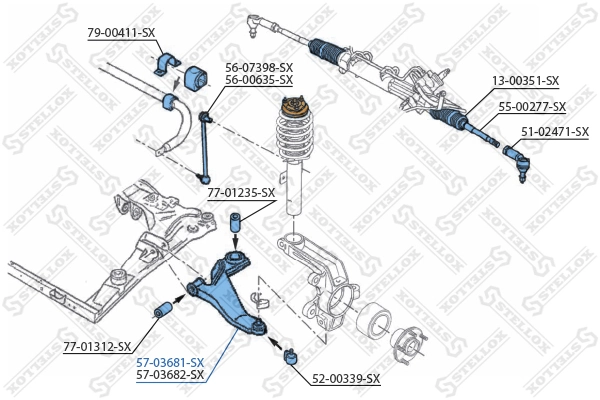 Control/Trailing Arm, wheel suspension 57-03681-SX