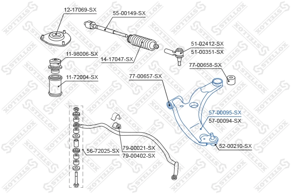 Control/Trailing Arm, wheel suspension 57-00095-SX