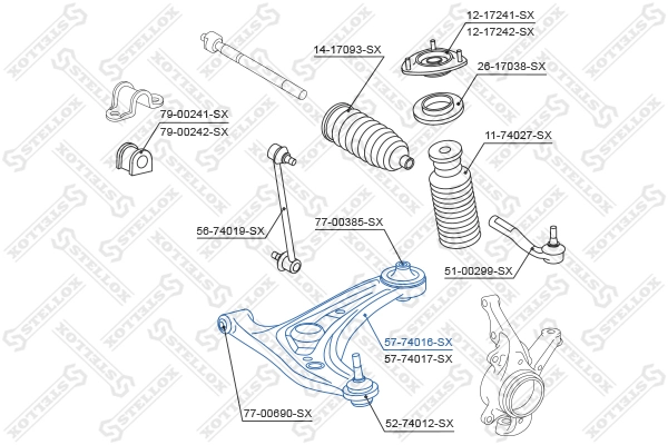 Control/Trailing Arm, wheel suspension 57-74016-SX