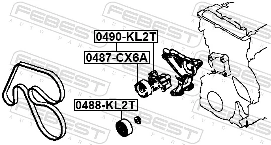 FEBEST 0490-KL2T Belt Tensioner, V-ribbed belt