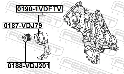 FEBEST 0190-1VDFTV Belt Tensioner, V-ribbed belt