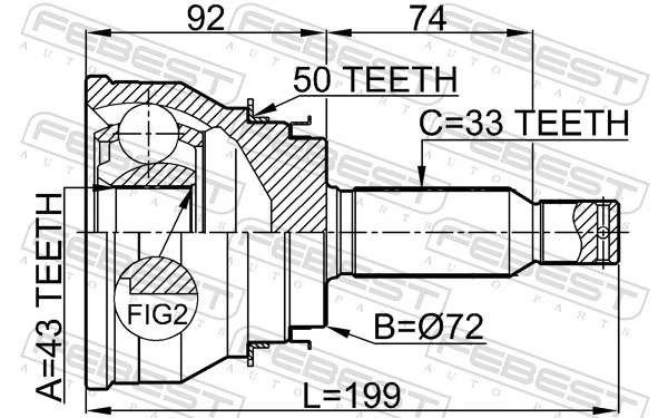 FEBEST 0410-V75RA50 Joint Kit, drive shaft