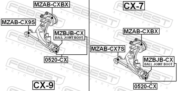 Mounting, control/trailing arm MZAB-CXBX
