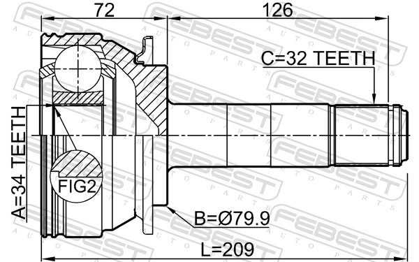 FEBEST 1611-164R Joint Kit, drive shaft
