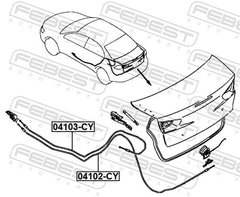 FEBEST 04103-CY Cable Pull, fuel filler cap/flap unit