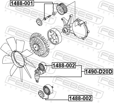 FEBEST 1490-D20D Belt Tensioner, V-ribbed belt