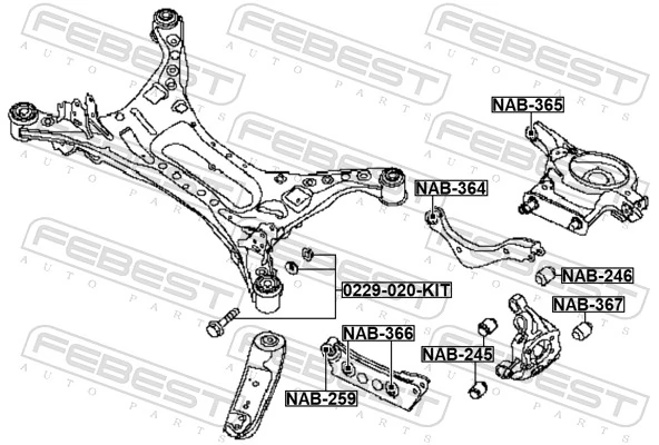 FEBEST NAB-365 Mounting, control/trailing arm