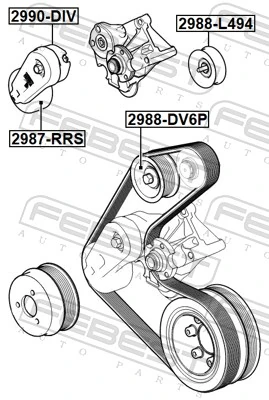 FEBEST 2988-DV6P Deflection/Guide Pulley, V-ribbed belt