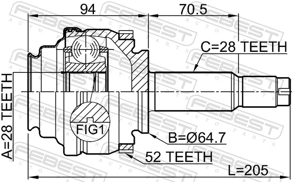 FEBEST 1410-REXA52R Joint Kit, drive shaft