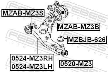 Mounting, control/trailing arm MZAB-MZ3S