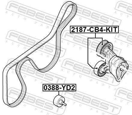 Tensioner Pulley, V-ribbed belt 2187-CB4-KIT