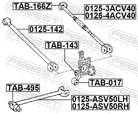 Control/Trailing Arm, wheel suspension 0125-ASV50LH