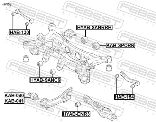 Mounting, control/trailing arm KAB-040