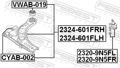 Control/Trailing Arm, wheel suspension 2324-601FRH