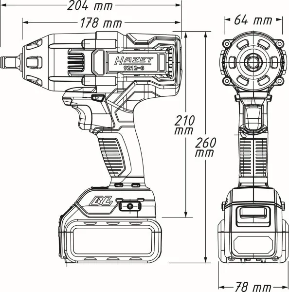 HAZET 9212-3LB/3 Impact Wrench (rechargeable battery)