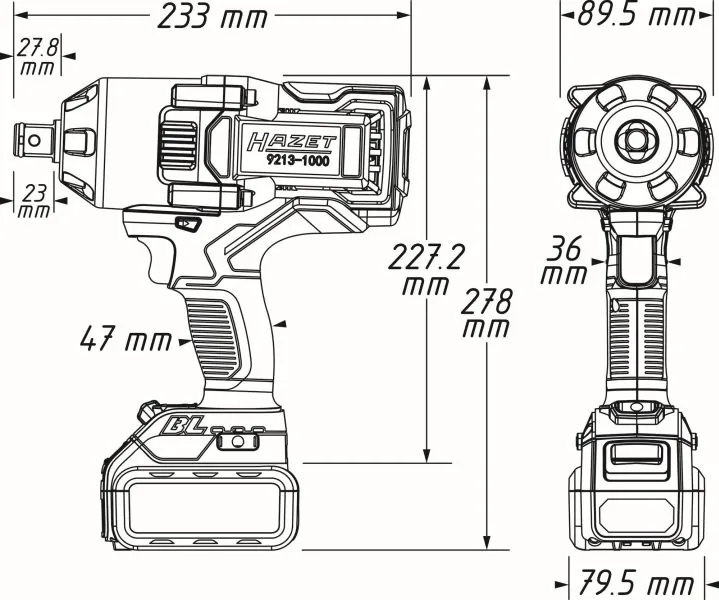 HAZET 9213-1000/3 Impact Wrench (rechargeable battery)