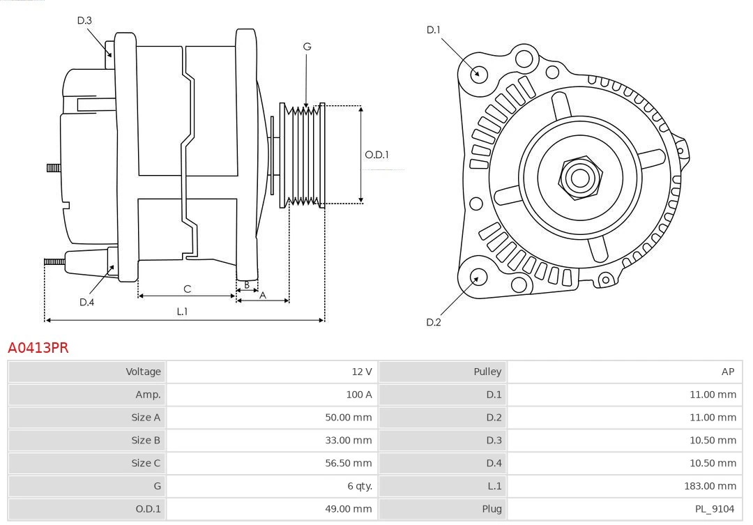 AS-PL A0413PR Alternator