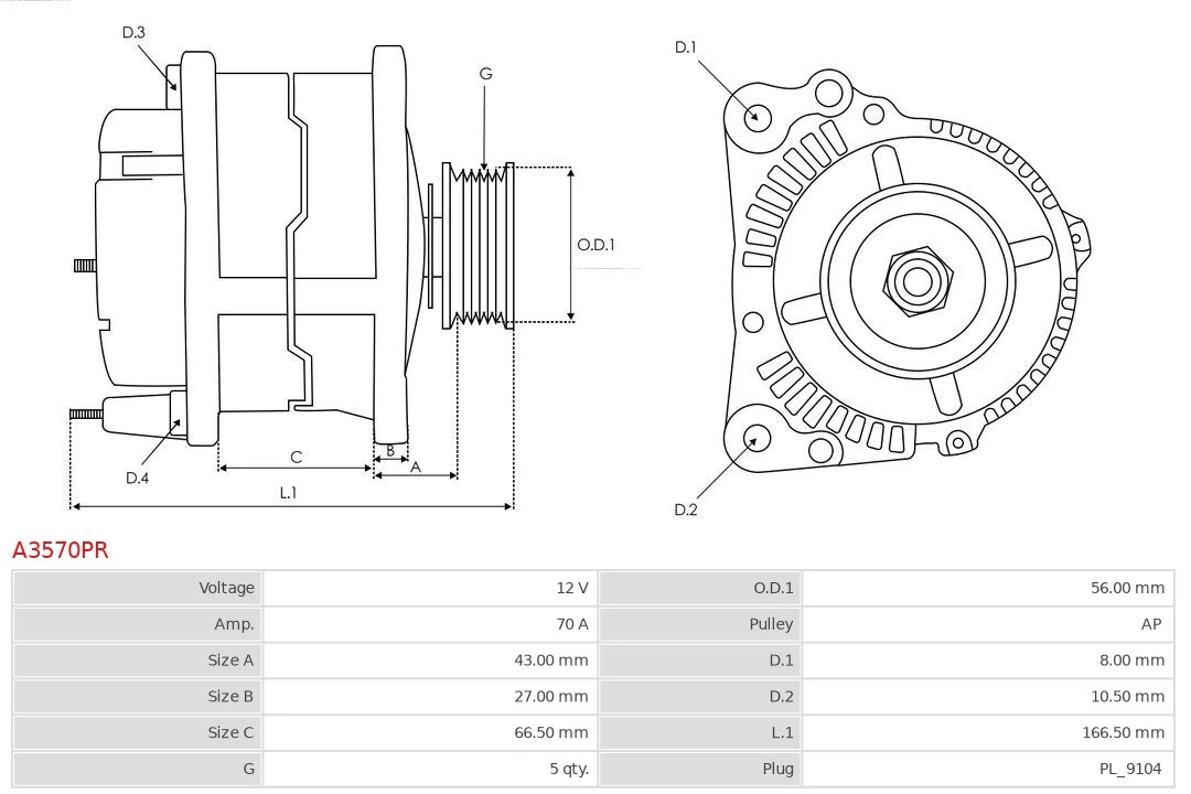 AS-PL A3570PR Alternator