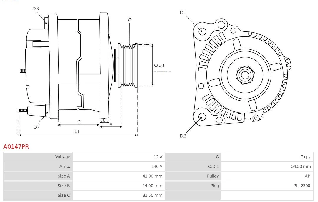 Alternator Remanufactured AS-PL A0147PR