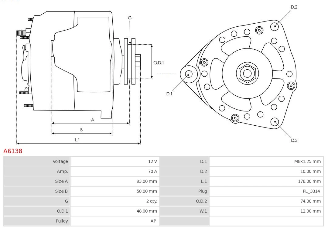 Alternator Brand new AS-PL A6138