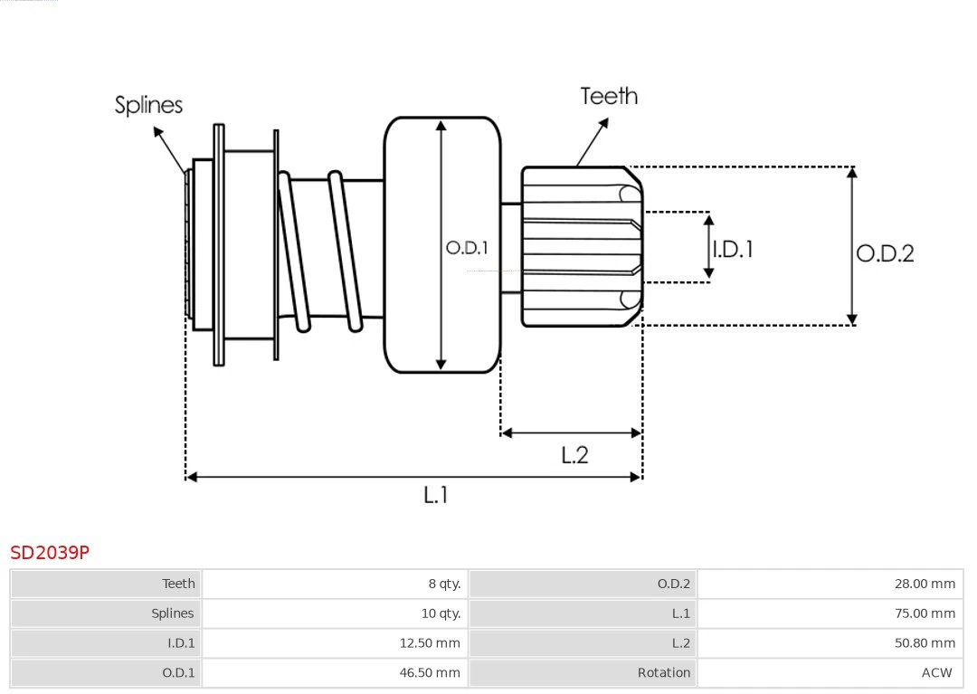AS-PL SD2039P Freewheel Gear, starter