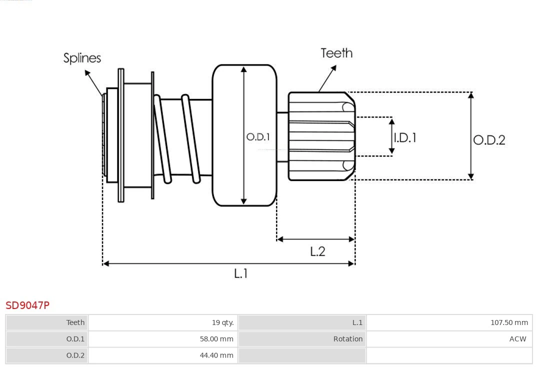 AS-PL SD9047P Freewheel Gear, starter