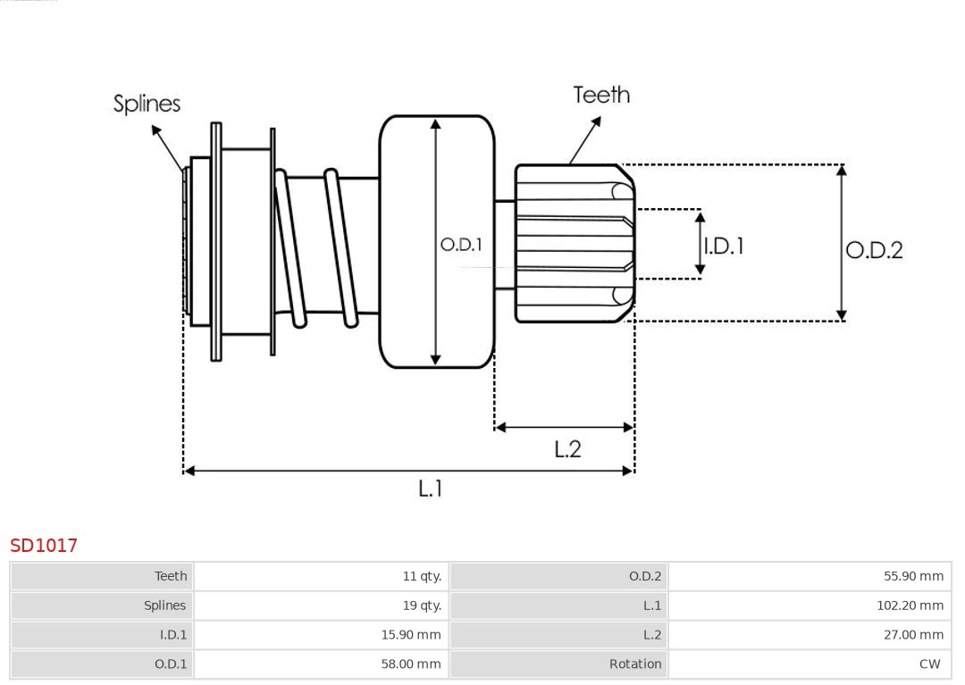 AS-PL SD1017 Freewheel Gear, starter