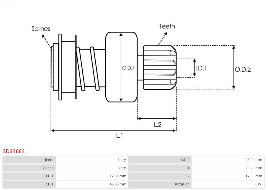 AS-PL SD9166S Freewheel Gear, starter