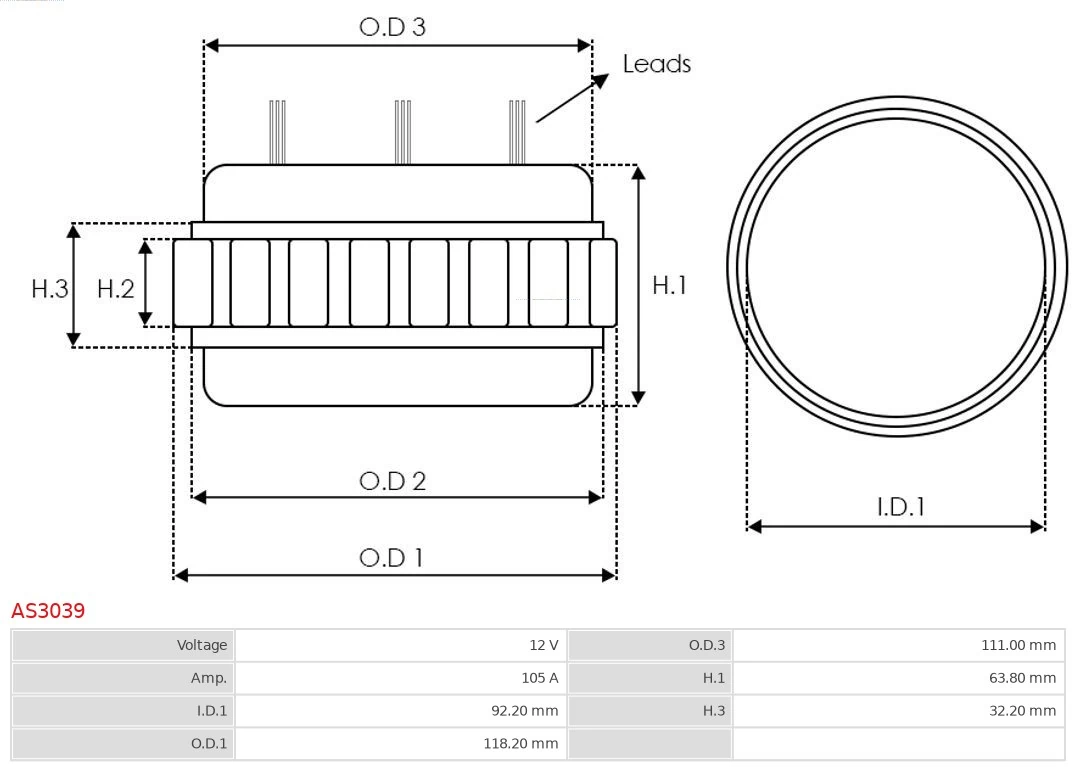 AS-PL AS3039 Stator, alternator