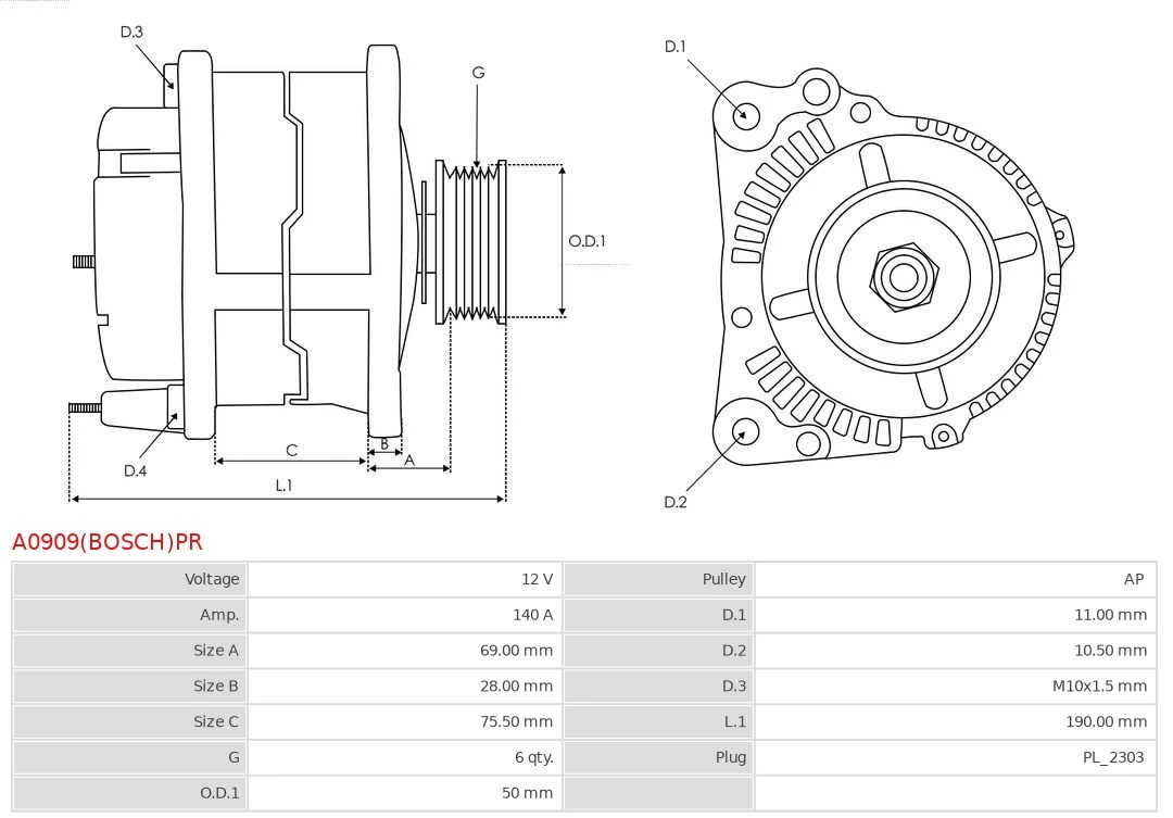 Alternator Remanufactured Bosch A0909(BOSCH)PR