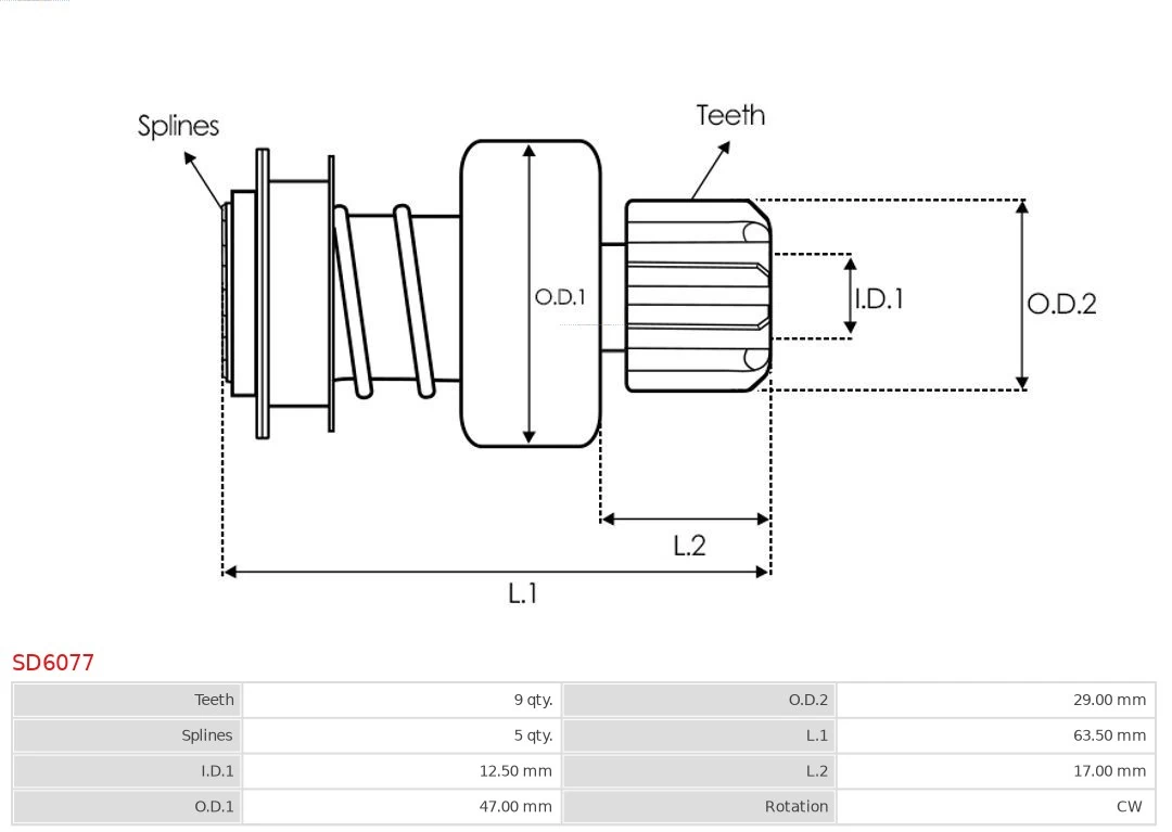 AS-PL SD6077 Freewheel Gear, starter