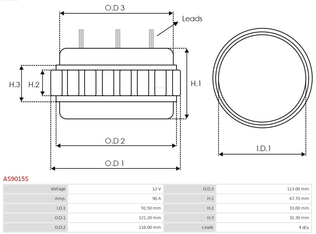 AS-PL AS9015S Stator, alternator