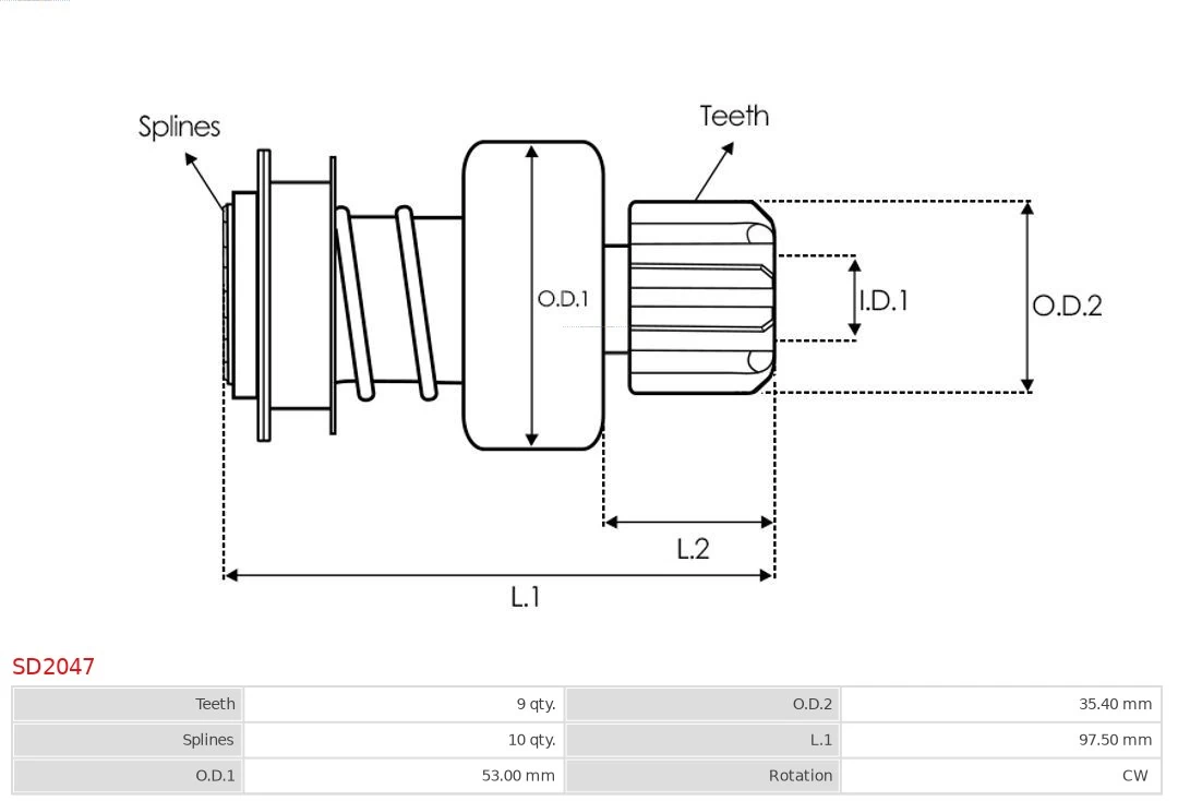 Freewheel Gear, starter Brand new AS-PL SD2047