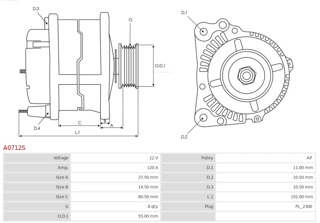 AS-PL A0712S Alternator
