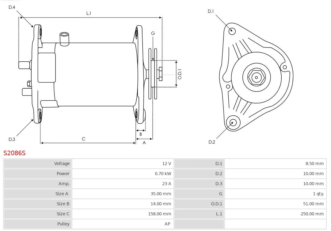 AS-PL S2086S Alternator, starter