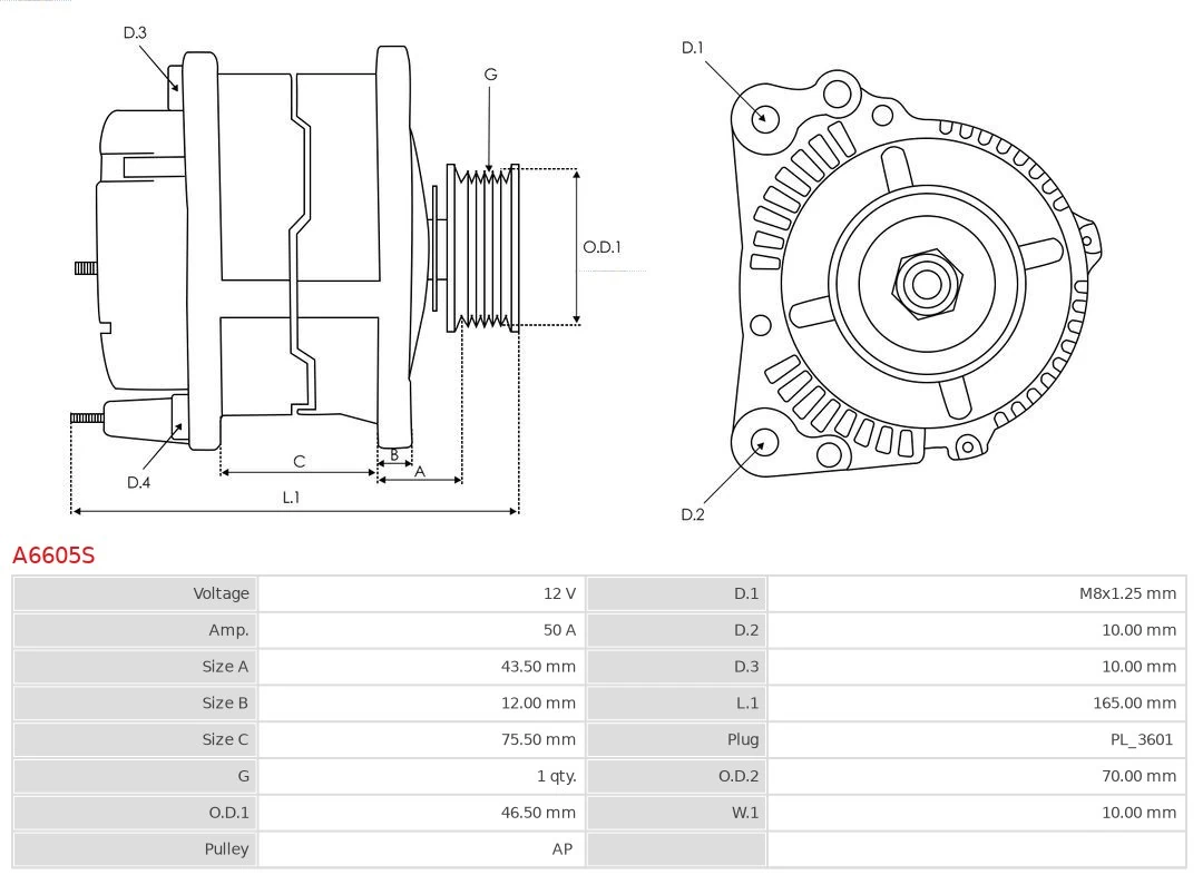 AS-PL A6605S Alternator
