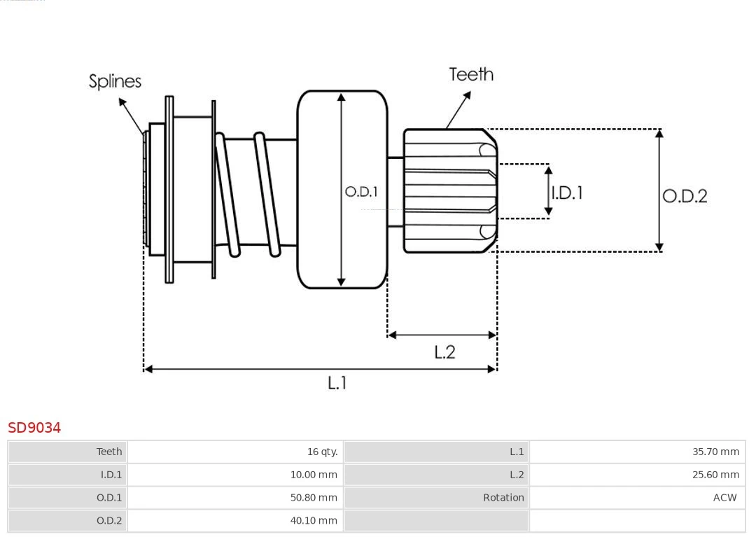 Freewheel Gear, starter Brand new AS-PL SD9034