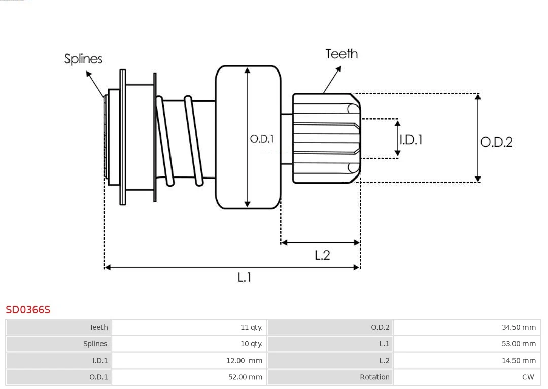 AS-PL SD0366S Freewheel Gear, starter