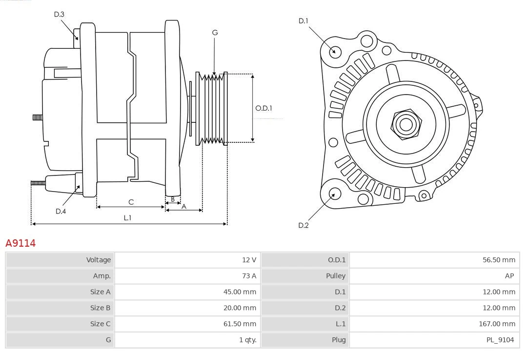 AS-PL A9114 Alternator