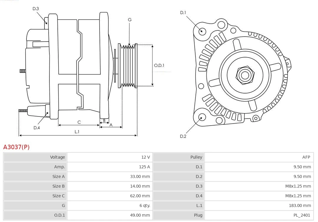 Generator Brandneu AS-PL A3037(P)